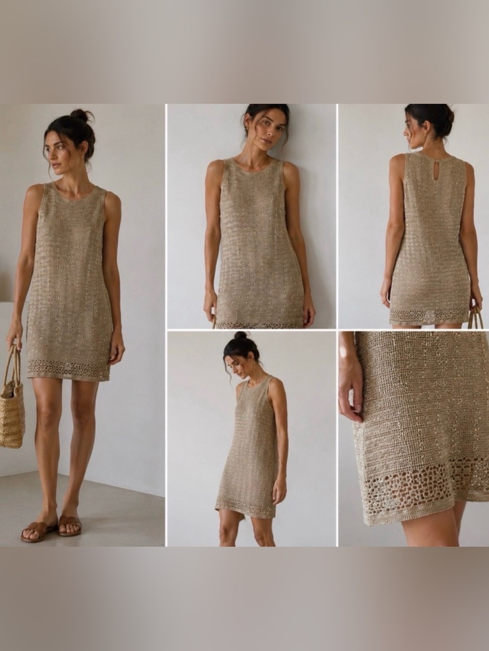 Elie Tahari Gold Metallic Cotton Silk Knit Sleeveless Shift Dress